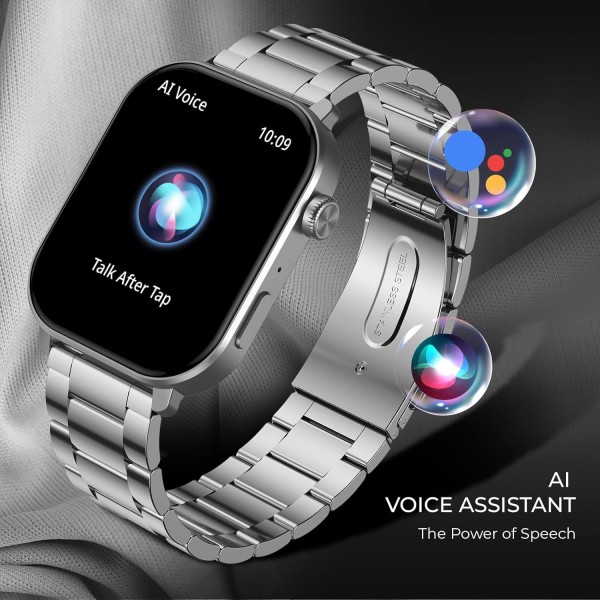 beatXP Unbound Pro 1.96 Super AMOLED Display Bluetooth Calling Smart Watch, Metal Body, Rotary Crown, 410 * 502px, 800 Nits, 60Hz Refresh Rate, 100+ Sports Modes, 24/7, IP67 (Silver)