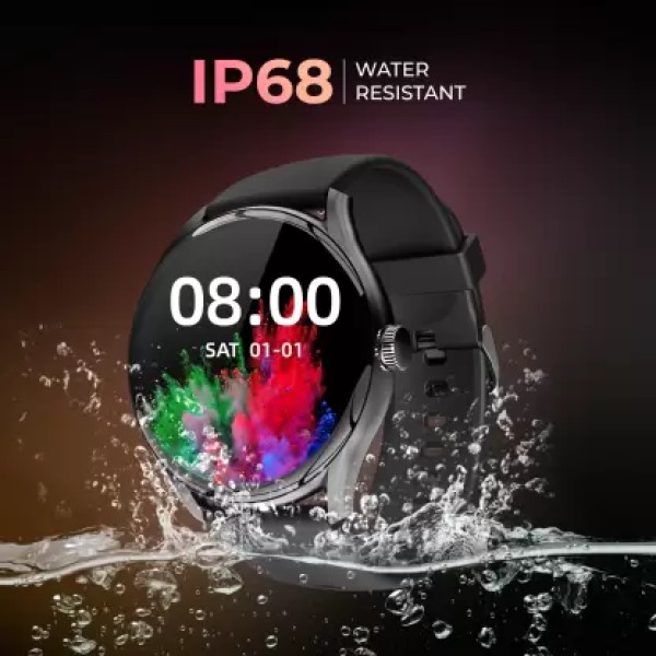beatXP Vega with 1.43Round AMOLED & 1000 Nits BrightDisplay, BT Calling, IP68 Smartwatch (Electric Black Strap, 1.43)