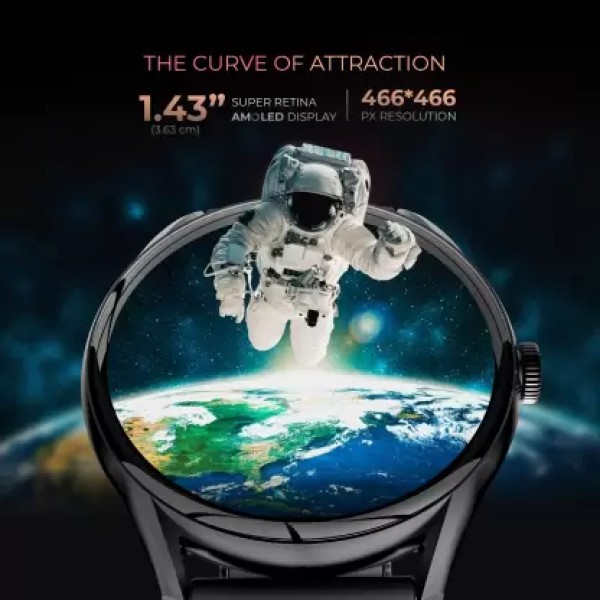 beatXP Vega with 1.43Round AMOLED & 1000 Nits BrightDisplay, BT Calling, IP68 Smartwatch (Electric Black Strap, 1.43)