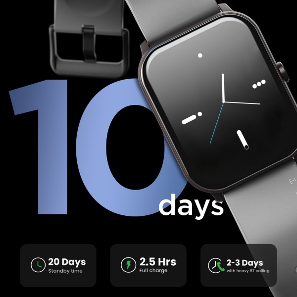 Boult Drift BT Calling 1.69 HD Display, 140+ Watchfaces, 475Nits Brightness, IP68 Smartwatch (Black Strap, Free Size)