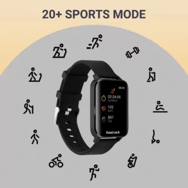Fastrack Reflex Curv with 2.5D Curve Display,AI Enabled Coach,Health Suite &5ATM Smartwatch (Black Strap, Free size)