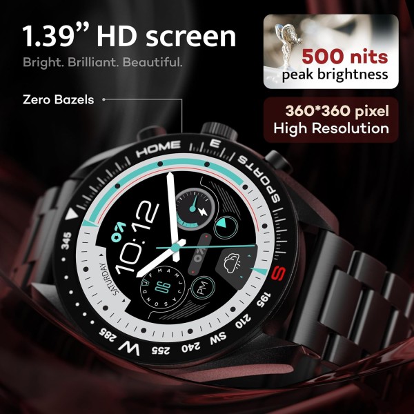 Boult GOBOULT (Formerly Mirage Smart Watch 1.39''HD Screen, Bluetooth Calling, IP67, Zinc Alloy Frame, 500 Nits Brightness, AI Voice Assistant, SpO2 Monitoring, 120+ Sports Mode (Coal Black)