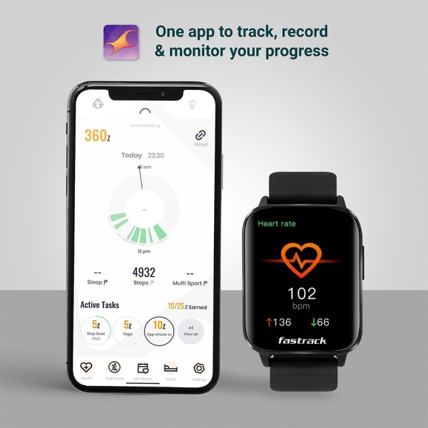 Fastrack Reflex Curv with 2.5D Curve Display,AI Enabled Coach,Health Suite &5ATM Smartwatch (Black Strap, Free size)