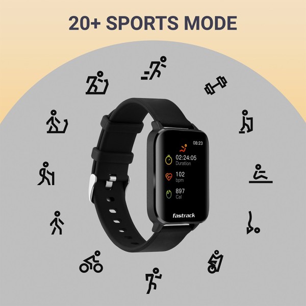 Fastrack Reflex Curv with 2.5D Curve Display,AI Enabled Coach,Health Suite &5ATM Smartwatch (Black Strap, Free size)