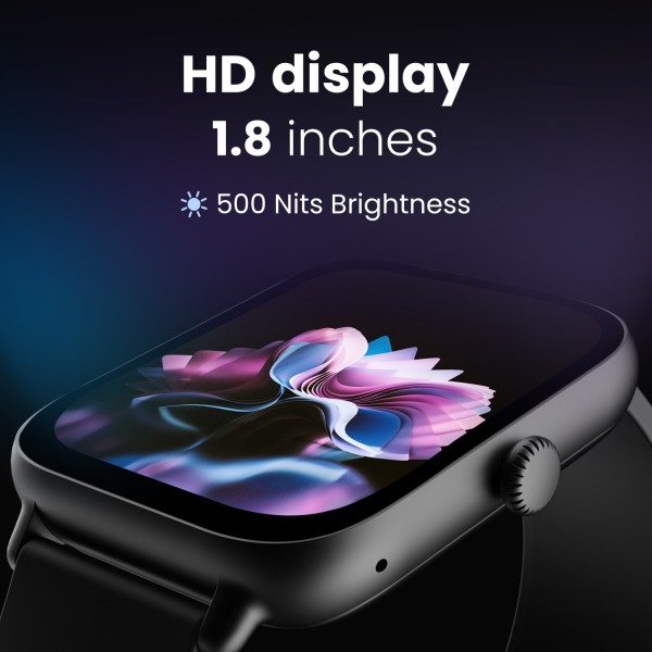 Boult Ridge BT Calling 1.8 HD Display Zinc Alloy Frame 140 Watch Faces Smartwatch Black Strap Free Size