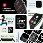 Boult Ridge BT Calling 1.8 HD Display Zinc Alloy Frame 140 Watch Faces Smartwatch Black Strap Free Size
