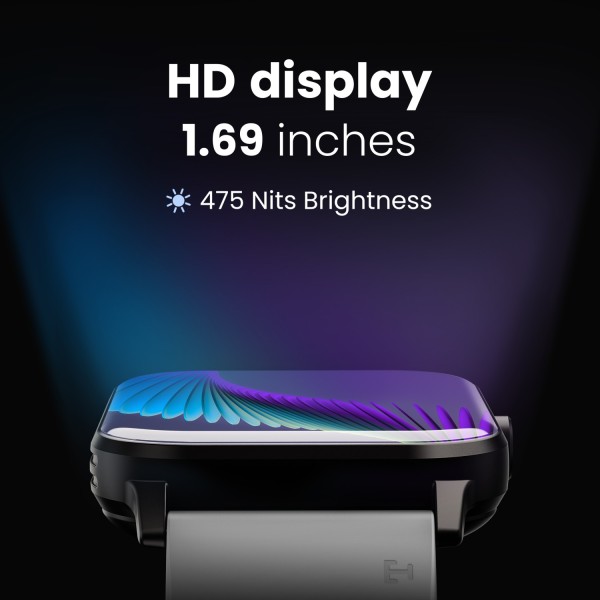 Boult Drift BT Calling 1.69 HD Display, 140+ Watchfaces, 475Nits Brightness, IP68 Smartwatch (Black Strap, Free Size)