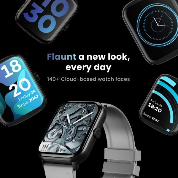 Boult Drift BT Calling 1.69 HD Display, 140+ Watchfaces, 475Nits Brightness, IP68 Smartwatch (Black Strap, Free Size)