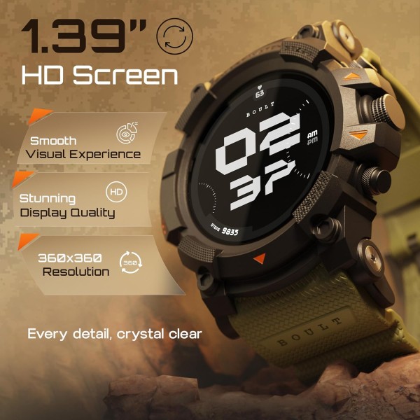 Boult Thrux Smartwatch 1.39'' HD Display, BT Calling 5.2, 350 Nits Brightness, IP67, 290+ Watchfaces, 120+ Sports Modes,GPS Tracking, AI Voice Assistant, SpO2 Monitoring (Green)
