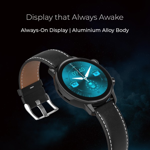 Gizmore GizFit GLOW AMOLED with 3.4 Cm ALWAYS-ON BT Calling Smartwatch (Brown Strap, Regular)