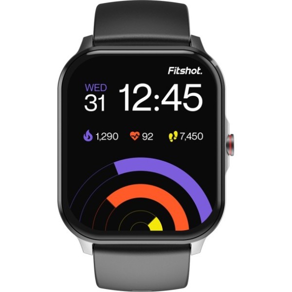 Fitshot Connect 1.85inch CosmicDisplay, Bluetooth Calling & SoloSync Technology Smartwatch (Black Strap, Regular)