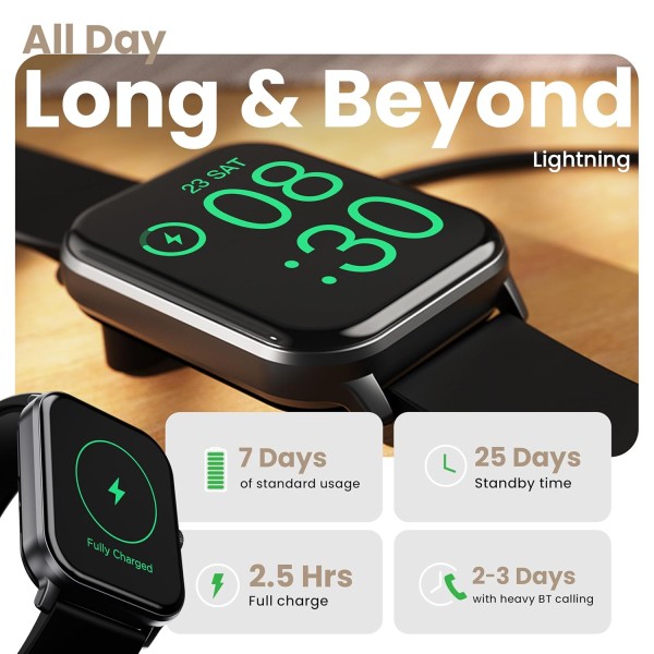 GOBOULT Drift+ Smart Watch 1.85''HD Screen, Bluetooth Calling, IP68, 500 Nits Brightness,150+ Watchfaces, AI Voice Assistant, SpO2 Monitoring, 100+ Sports Mode Smartwatch (Jet Black)