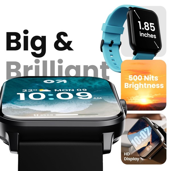 GOBOULT Drift+ Smart Watch 1.85''HD Screen, Bluetooth Calling, IP68, 500 Nits Brightness,150+ Watchfaces, AI Voice Assistant, SpO2 Monitoring, 100+ Sports Mode Smartwatch (Jet Black)