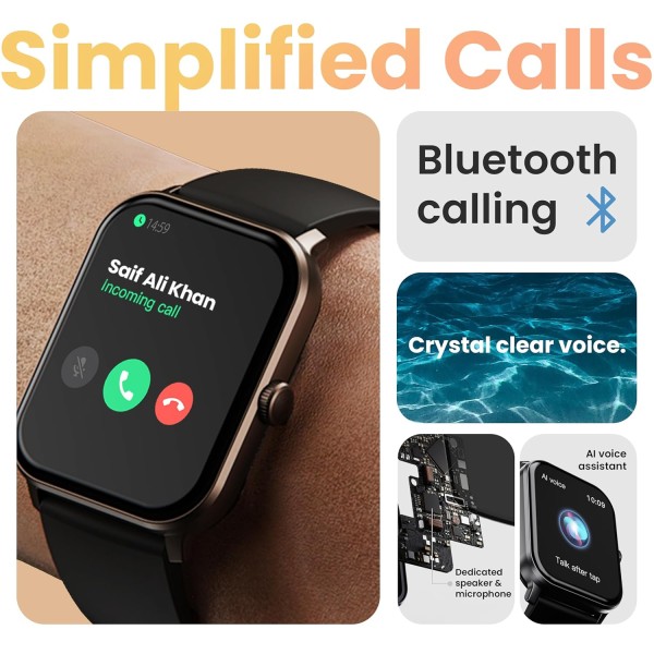 GOBOULT Drift+ Smart Watch 1.85''HD Screen, Bluetooth Calling, IP68, 500 Nits Brightness,150+ Watchfaces, AI Voice Assistant, SpO2 Monitoring, 100+ Sports Mode Smartwatch (Jet Black)