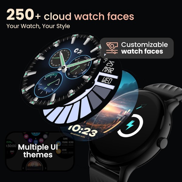 GOBOULT Dire Smart Watch with 1.38'' 2.5D Curved HD Display, BT Calling, IP67, 500 Nits Brightness,250+ Watchfaces, 120+Sports Mode, AI Voice Assistant, SpO2 Monitoring (Black Strap)