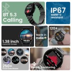 GOBOULT Dire Smart Watch with 1.38'' 2.5D Curved HD Display, BT Calling, IP67, 500 Nits Brightness,250+ Watchfaces, 120+Sports Mode, AI Voice Assistant, SpO2 Monitoring (Black Strap)