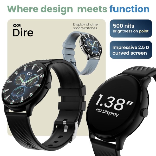 GOBOULT Dire Smart Watch with 1.38'' 2.5D Curved HD Display, BT Calling, IP67, 500 Nits Brightness,250+ Watchfaces, 120+Sports Mode, AI Voice Assistant, SpO2 Monitoring (Black Strap)