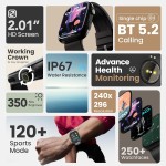 GOBOULT Newly Launched Drift Max Smartwatch 2.01''HD Screen,BT Calling 5.2, 350Nits Brightness,IP67, 150+Watchfaces, 120+Sports Modes,AI Voice Assistant, SpO2 Monitoring(Pure Black)