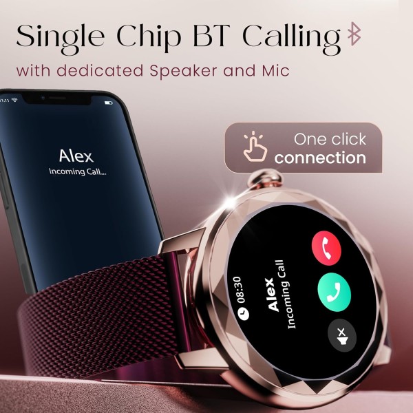 GOBOULT Newly Launched Alora Smart Watch 1.19'' AMOLED Display, BT Calling, Rotating Bezel, 150+Watchfaces, 800 Nits Brightness, AI Voice Assistant, SpO2 Monitoring, 120+ Sports Mode (Red Wine)