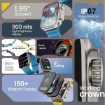 GOBOULT Newly Launched Crown Smart Watch 1.95'' Screen, BT Calling, Working Crown,Zinc Alloy Frame,900Nits Brightness, AI Voice Assistant,SpO2 Monitoring, 120+ Sports Mode (Tangerine)