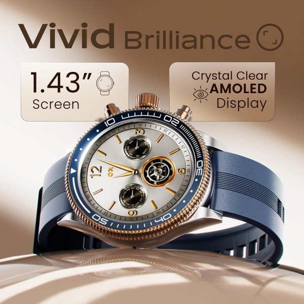 GOBOULT Newly Launched Saber Smart Watch 1.43'' AMOLED Display, BT Calling, Rotating Bezel, 200+Watchfaces, 700 Nits Brightness, AI Voice Assistant, SpO2 Monitoring, 120+ Sports Mode (Blue)