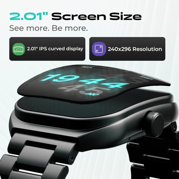 GOBOULT Trail Smart Watch 2.01'' 3D Curved HD Display, BT Calling, Working Crown, 190+Watchfaces, 500 Nits Brightness, AI Voice Assistant, SpO2 Monitoring, 120+ Sports (Metal Black)