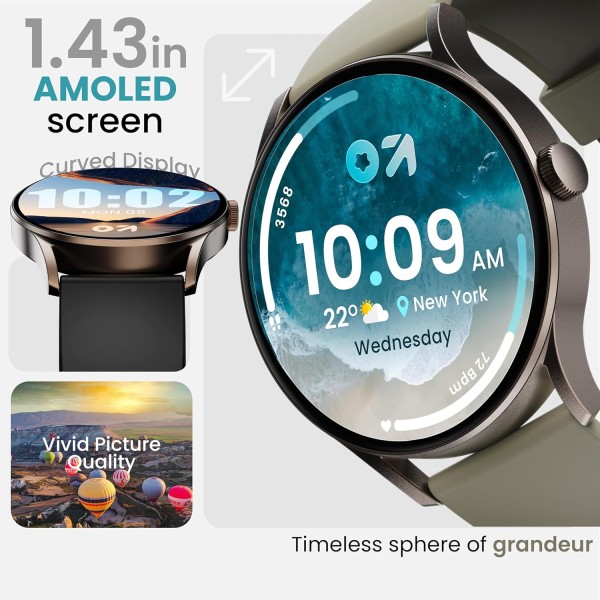 GOBOULT Rover Pro Smart Watch 1.43'' AMOLED, Free Straps, Bluetooth Calling, IP68, Zinc Alloy Frame, 1000 Nits Brightness, AI Voice Assistant, SpO2, 120+ Sports Mode Smartwatch (Icon)