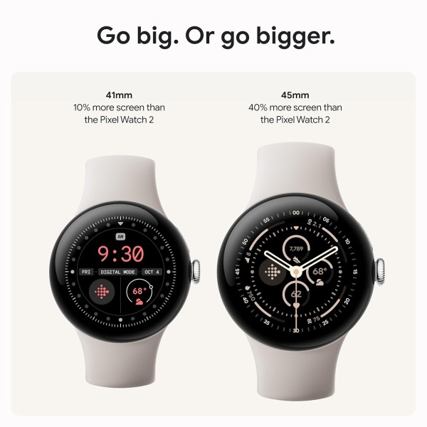 Google Pixel Watch 3 (41mm) 2024 Model - Android Smartwatch, Heart Rate Tracking, Fitbit Advanced Running, Fitness Insights, 24-Hour Battery - Polished Silver Aluminum Case - Porcelain Band - Wi-Fi