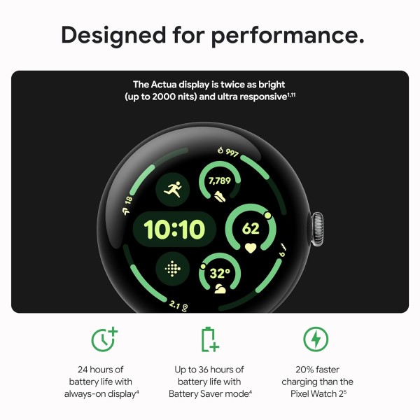 Google Pixel Watch 3 (41mm) 2024 Model - Android Smartwatch, Heart Rate Tracking, Fitbit Advanced Running, Fitness Insights, 24-Hour Battery - Polished Silver Aluminum Case - Porcelain Band - Wi-Fi
