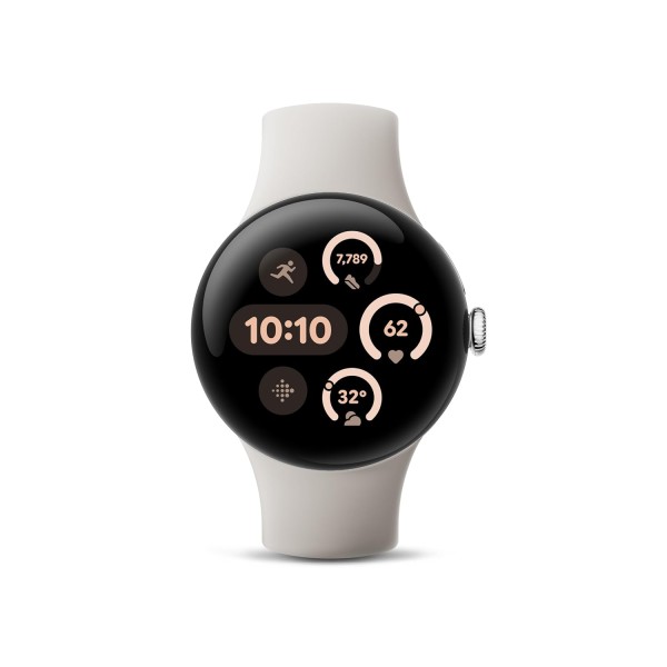 Google Pixel Watch 3 (41mm) 2024 Model - Android Smartwatch, Heart Rate Tracking, Fitbit Advanced Running, Fitness Insights, 24-Hour Battery - Polished Silver Aluminum Case - Porcelain Band - Wi-Fi