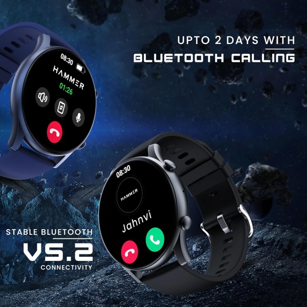 HAMMER Glide 1.43" AMOLED Round Dial Smart Watch with Calling Function, Premium Metallic Build, Always on Display, Multiple Sports Modes (Electric Blue)