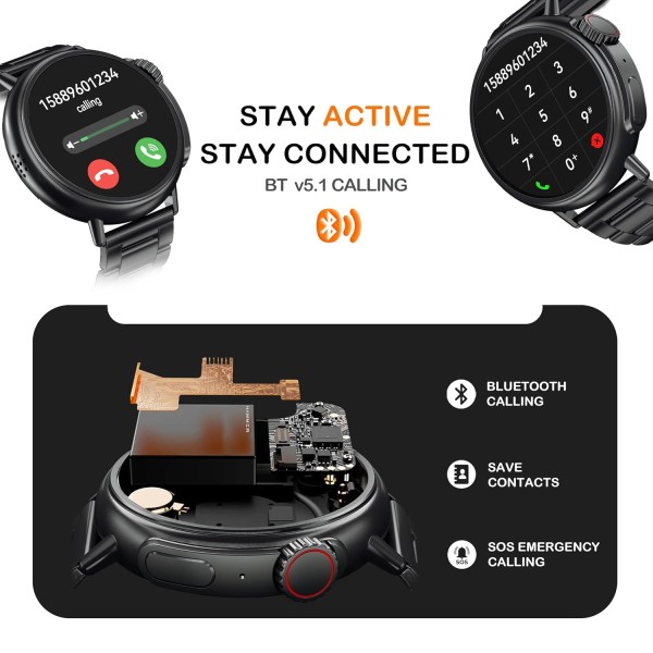 HAMMER Active 3.0 1.39" Display Bluetooth Calling Smart Watch with Metal Strap, Health Monitor, Metallic Body, AI Voice Assistance (Metallic Black)