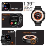HAMMER Active 3.0 1.39" Display Bluetooth Calling Smart Watch with Metal Strap, Health Monitor, Metallic Body, AI Voice Assistance (Metallic Black)