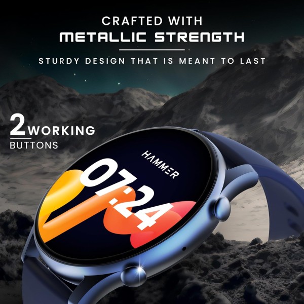 HAMMER Glide 1.43" AMOLED Round Dial Smart Watch with Calling Function, Premium Metallic Build, Always on Display, Multiple Sports Modes (Electric Blue)