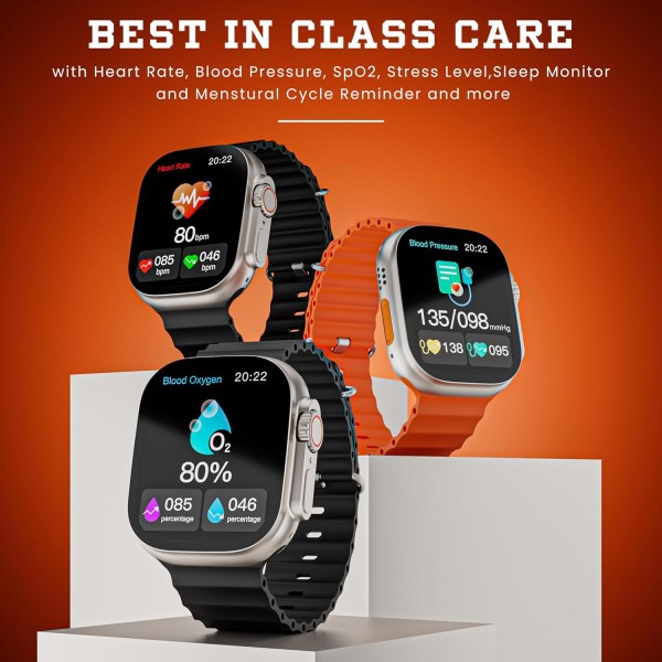 HAMMER Ultra Classic 2.01" Always on Display, Bluetooth Calling Smart Watch, Wireless Charging, 1 Extra Starp, Raise to Wake, in-Built Games, Brightness Adjustment, BP, SpO2, HR Monitoring