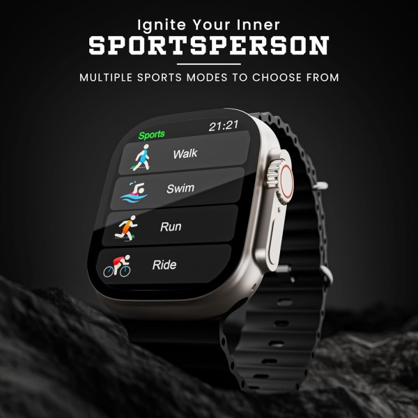 HAMMER Ultra Classic 2.01" Always on Display, Bluetooth Calling Smart Watch, Wireless Charging, 1 Extra Starp, Raise to Wake, in-Built Games, Brightness Adjustment, BP, SpO2, HR Monitoring