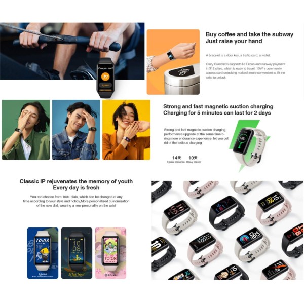 Honor Band 6 Smart Wristband 1st Full Screen 1.47 AMOLED Color Touchscreen Watch-Meteorite Black