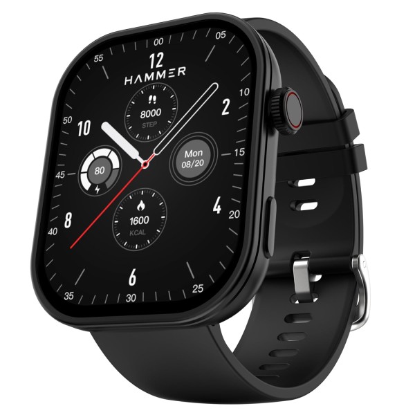 Hammer Tussle 2.01" HD Display Smart Watch, Bluetooth Calling, Rotating Crown, Voice Assistant, In-Built Games, Smart Notifications, Customized Watchfaces, Sports Mode, DND, Raise to Wake Powder Black