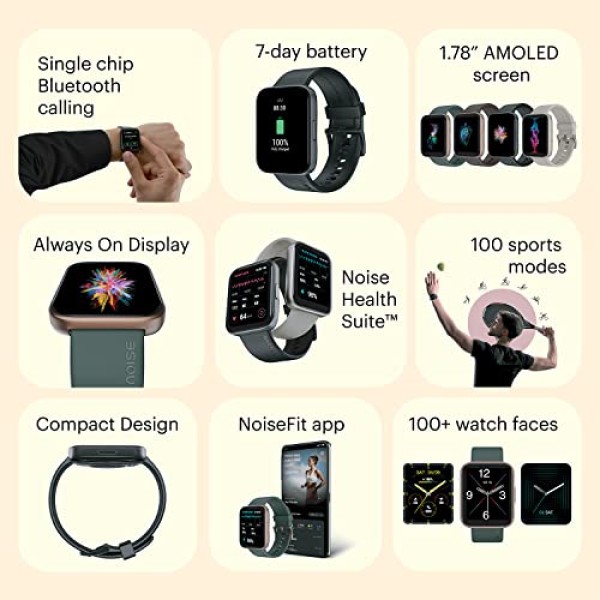 Noise ColorFit Ultra 2 Buzz 1.78 AMOLED Bluetooth Calling Watch with 368 * 448px Always On Display (Olive Green)