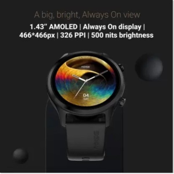 Noise Evolve 3 BT Calling with 1.43 inch AMOLED Always-On Display, Metallic Design Smartwatch (Black Strap, Regular)