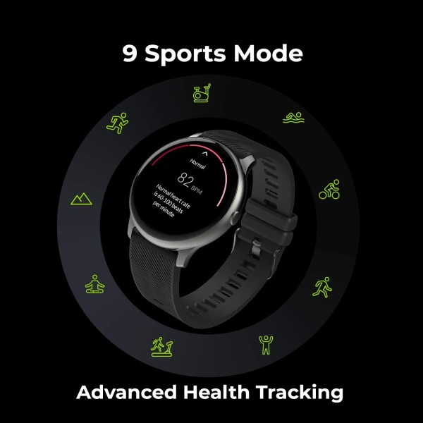 Noise Fit Evolve Smartwatch (Black Strap, Regular)