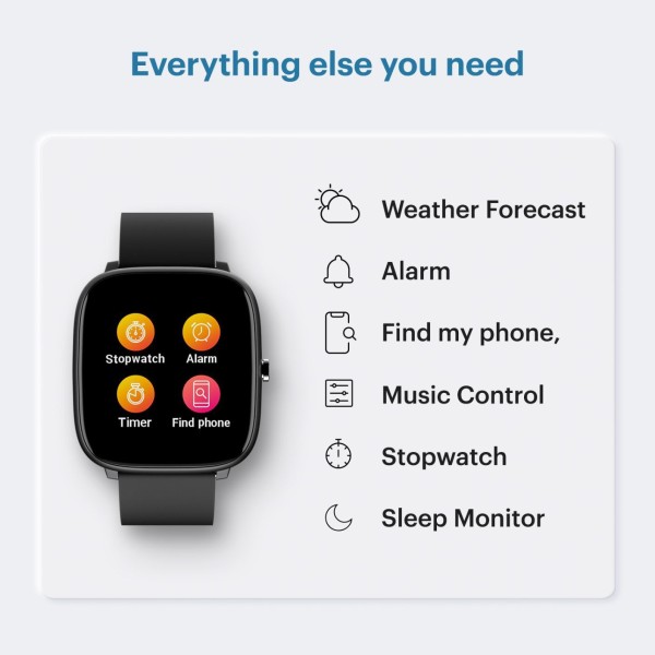 Noise Qube with 1.4 Full Touch display, Multi-Sports modes, 7-day Battery,Spo2 Smartwatch (Black Strap, Regular)