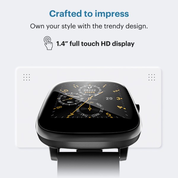 Noise Qube with 1.4 Full Touch display, Multi-Sports modes, 7-day Battery,Spo2 Smartwatch (Black Strap, Regular)