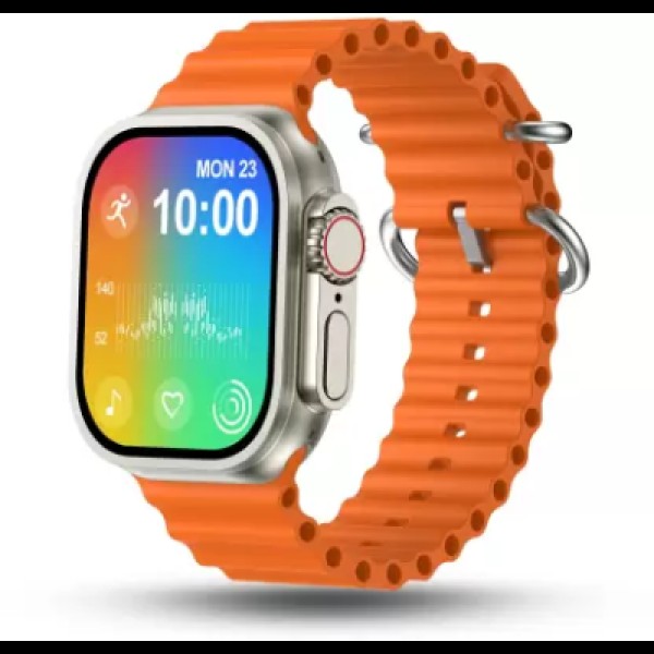 Pebble Cosmos Engage 1.95 Inch Smartwatch Largest Display, Wireless Charging Smartwatch Orange Strap