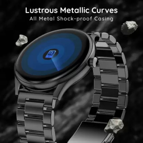 Pebble Cosmos Bold Pro 1.39 HD Display Luxury Metal Straps, BT Calling Voice Assistant Smartwatch (Black Strap, Free Size)