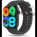 Pebble Frost Pro 1.96 Infinite Display, BT Calling, Rotating Crown, AI voice assistant Smartwatch (Jet Black Strap, Free Size)