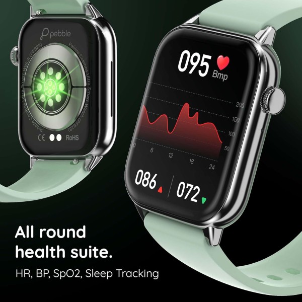 Pebble Orion Smart Watches for men & Women| 1.91 High Resolution Curved Display|Ultra Thin Dial|BT Calling|24 Hour Health Rate checking|Temp, SoP2, Heart Rate|Pincode Locking System| Mint Green