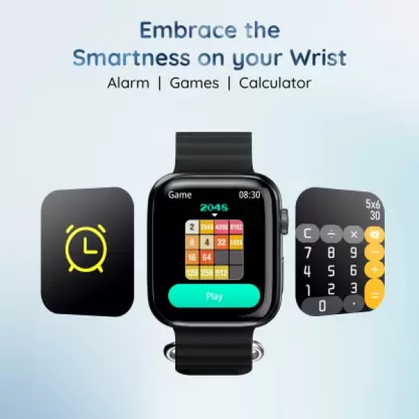Pebble Frost Pro 1.96 Infinite Display, BT Calling, Rotating Crown, AI voice assistant Smartwatch (Jet Black Strap, Free Size)