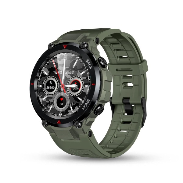 Pebble Leap Rugged Fitness Smartwatch with Bluetooth Calling, 1.3 inches HD Display, Inbuilt Oximeter, Heart Rate, Multiple Sports Modes IP68 Waterproof, 10 Days Battery Life (PFB16 Military Green)