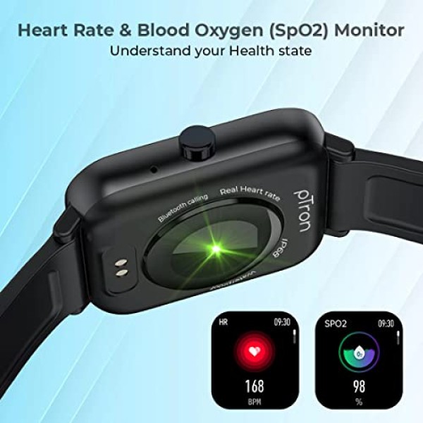 pTron Pulsefit Pro Bluetooth Calling Smartwatch, 1.69 Full Touch Color Display Black